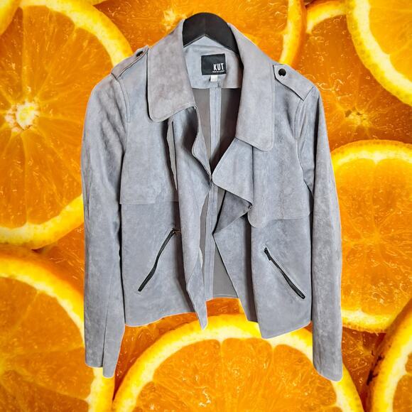 Kut from The Kloth Women's Gray Polyester‎ Suede Jacee Draped Moto Jacket Size L - Picture 2 of 7